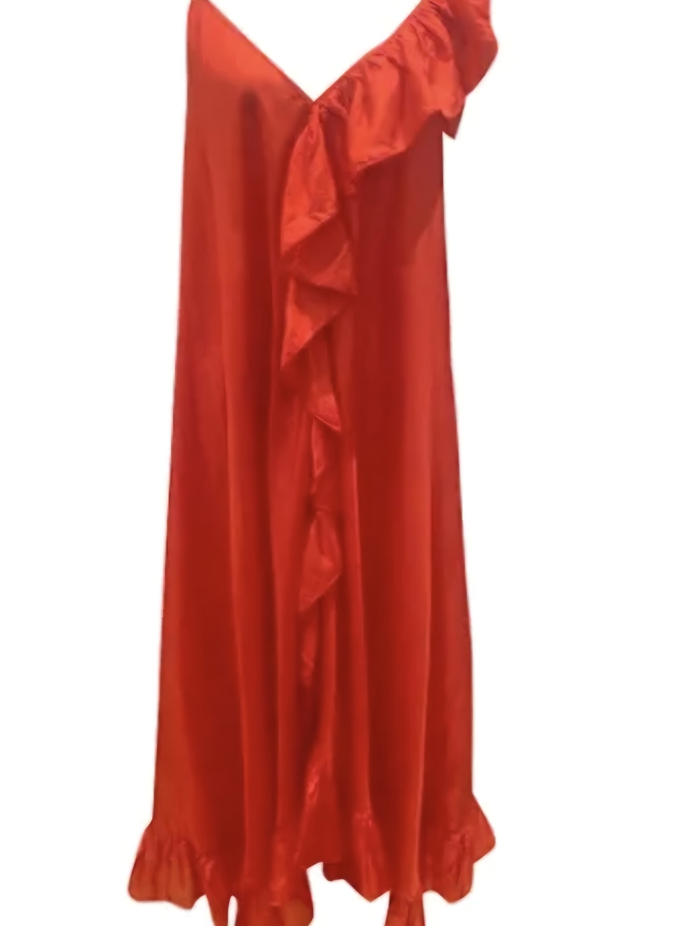 Mes Demoiselles Crimson Ruffled V-Neck Slip Dress